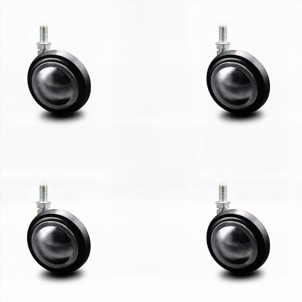 3 Inch Bright Chrome Soft Tread Ball Caster - 3/8 Inch Threaded Stem, 4PK